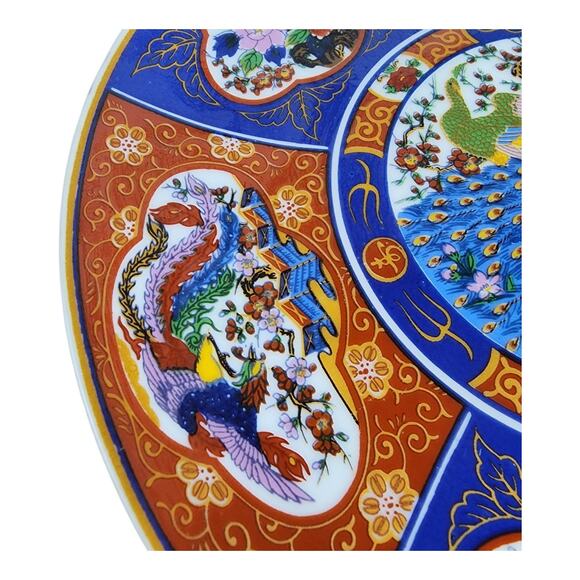 Asian Chinese Arita 8.5" Charger Plate Lmari Style Red Blue Peacock Porcelain - Picture 3 of 8